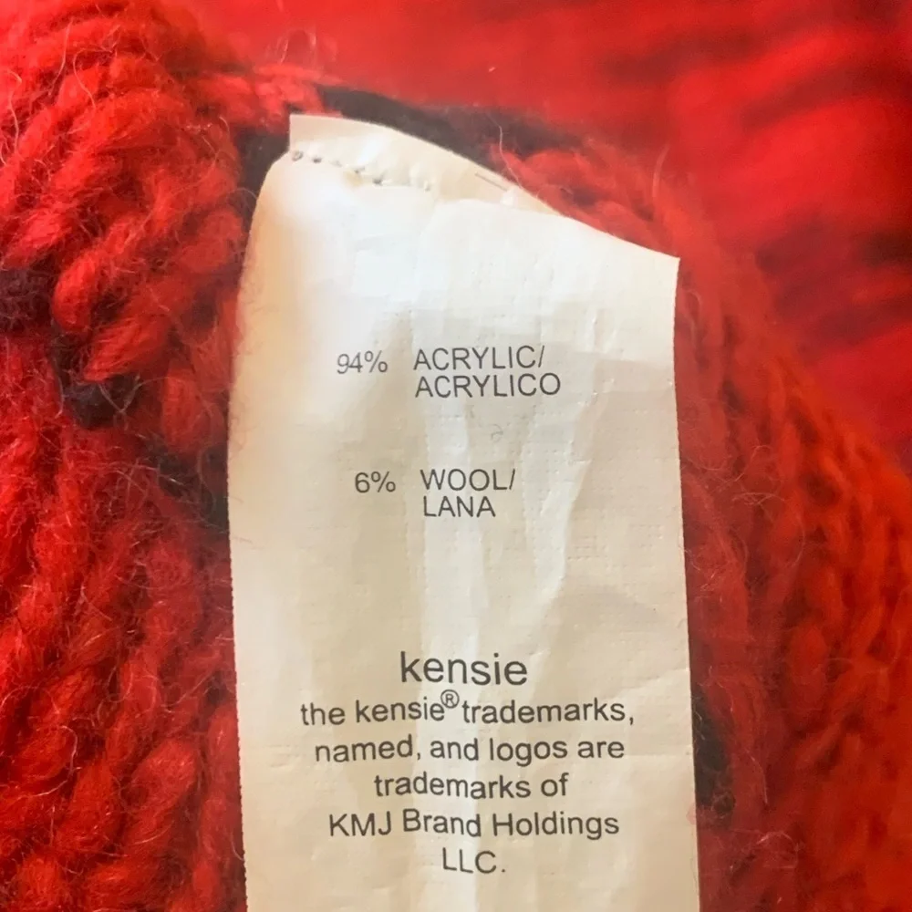 Kensie Sweater Large Red Black Cowl Neck Knit  Casual Winter Warm Long Sleeves